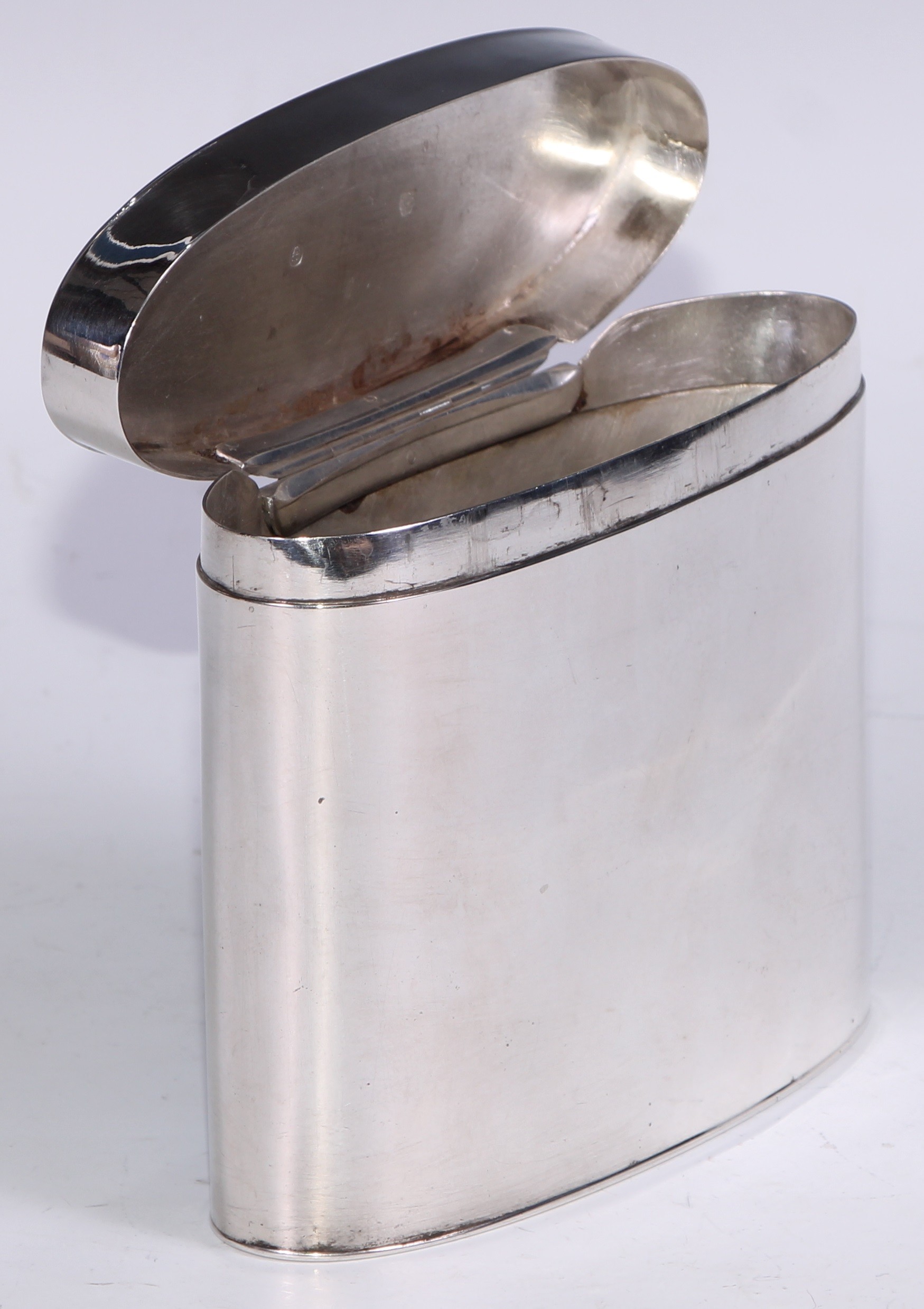 An 18th century Austrian silver oval tea caddy, hinged cover inscribed Green, 12.5cm wide, maker - Image 3 of 3