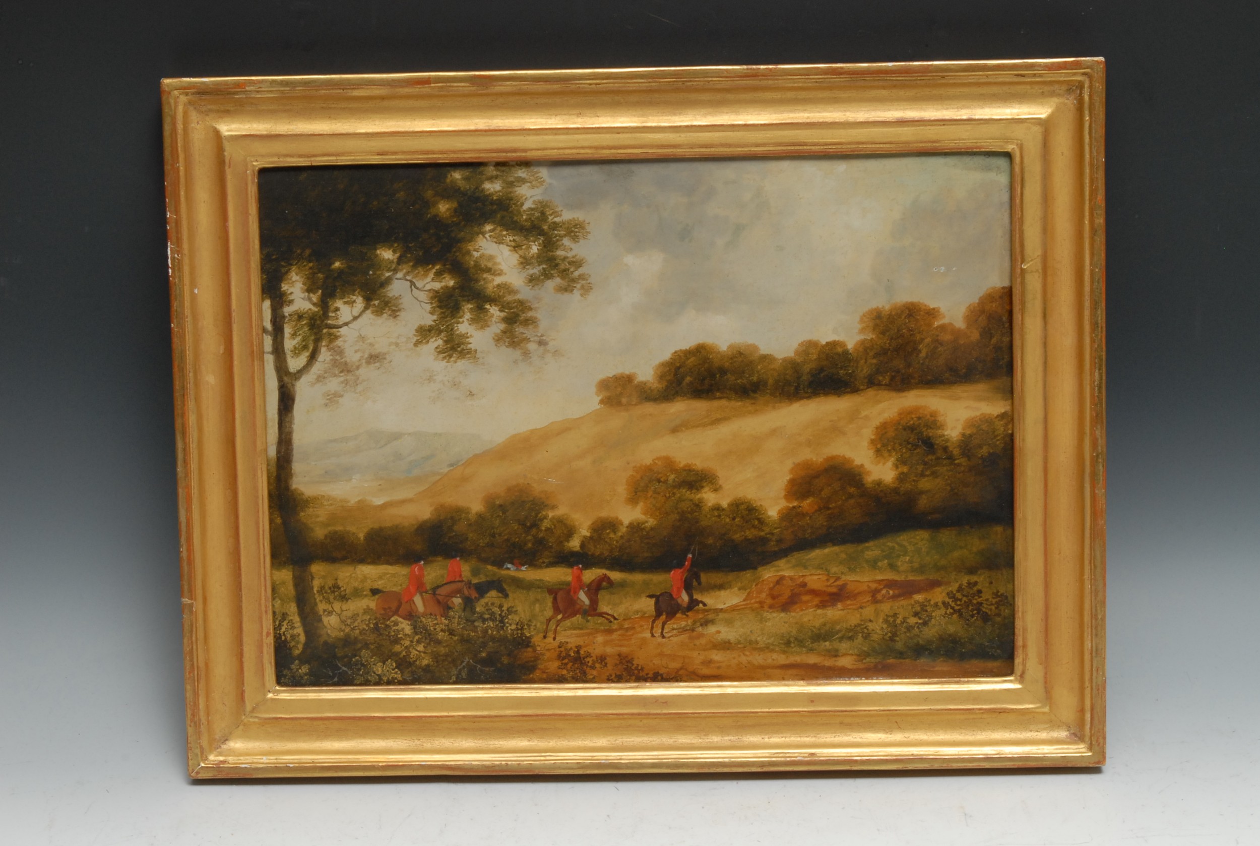 English School (19th century) A set of three, Hunting Scenes oil on metal panel, 26.5cm x 38cm - Image 9 of 9