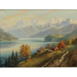 E Janin (German 20th century) Alpine Landscape signed, oil on canvas, 58cm x 78cm