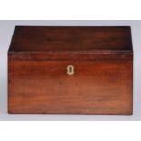 A late Victorian mahogany rectangular stationery box, hinged sloping cover enclosing an