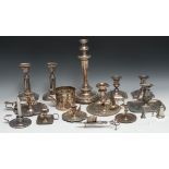 A pair of George IV Old Sheffield Plate rounded rectangular telescopic candlesticks, gadrooned