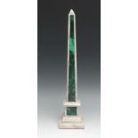 A Grand Tour type marble and malachite obelisk, 40cm high