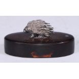 Patrick Mavros - a silver menu holder, as a porcupine, hardwood base, 6cm wide