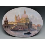 A Mintons oval plaque, painted by K Dean, signed, with Santa Maria Della Salute, Venice, 28cm