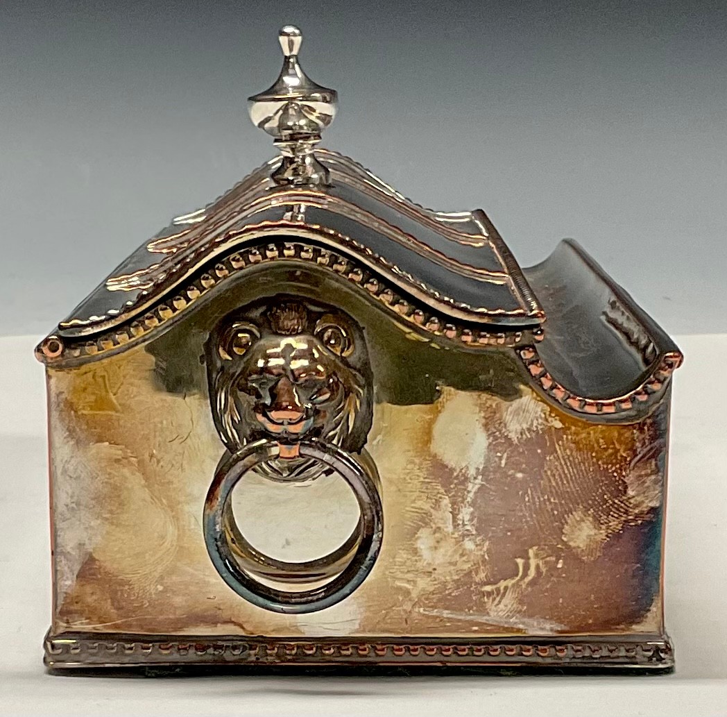 A George III Old Sheffield Plate treasury inkstand, hinged serpentine cover with urnular finial, - Image 4 of 7