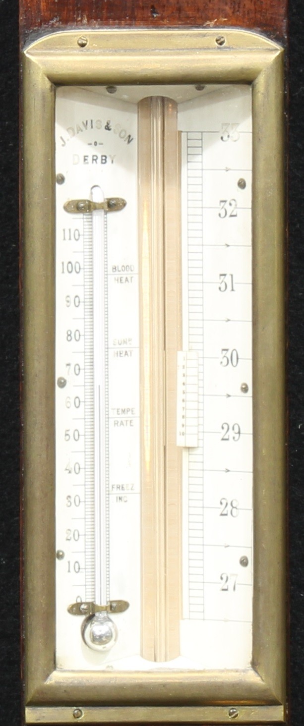 A 19th century oak stick barometer, J. Davis & Son, Derby, subsidiary thermometer, 96.5cm high - Image 2 of 2