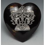 An Edwardian silver and tortoiseshell heart shaped letter clip, 11cm wide, Grey & Co, Birmingham