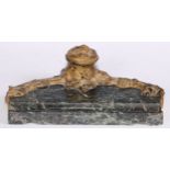 A French gilt bronze and verde antico marble inkwell, the hinged cover and gallery cast with