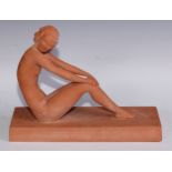 Ugo Cipriani (1887 - 1960), an Art Deco terracotta sculpture, Female Nude, rectangular base, signed,