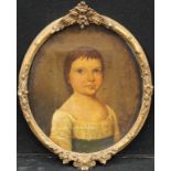 English School (18th century) Portrait of a Child oil on canvas, oval, 29cm x 25cm