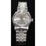 A Rolex stainless steel Oyster Perpetual Datejust gentleman's wristwatch, the silvered dial with