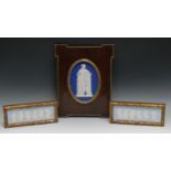 A pair of 19th century Wedgwood Jasperware rectangular plaques, typically sprigged in white with