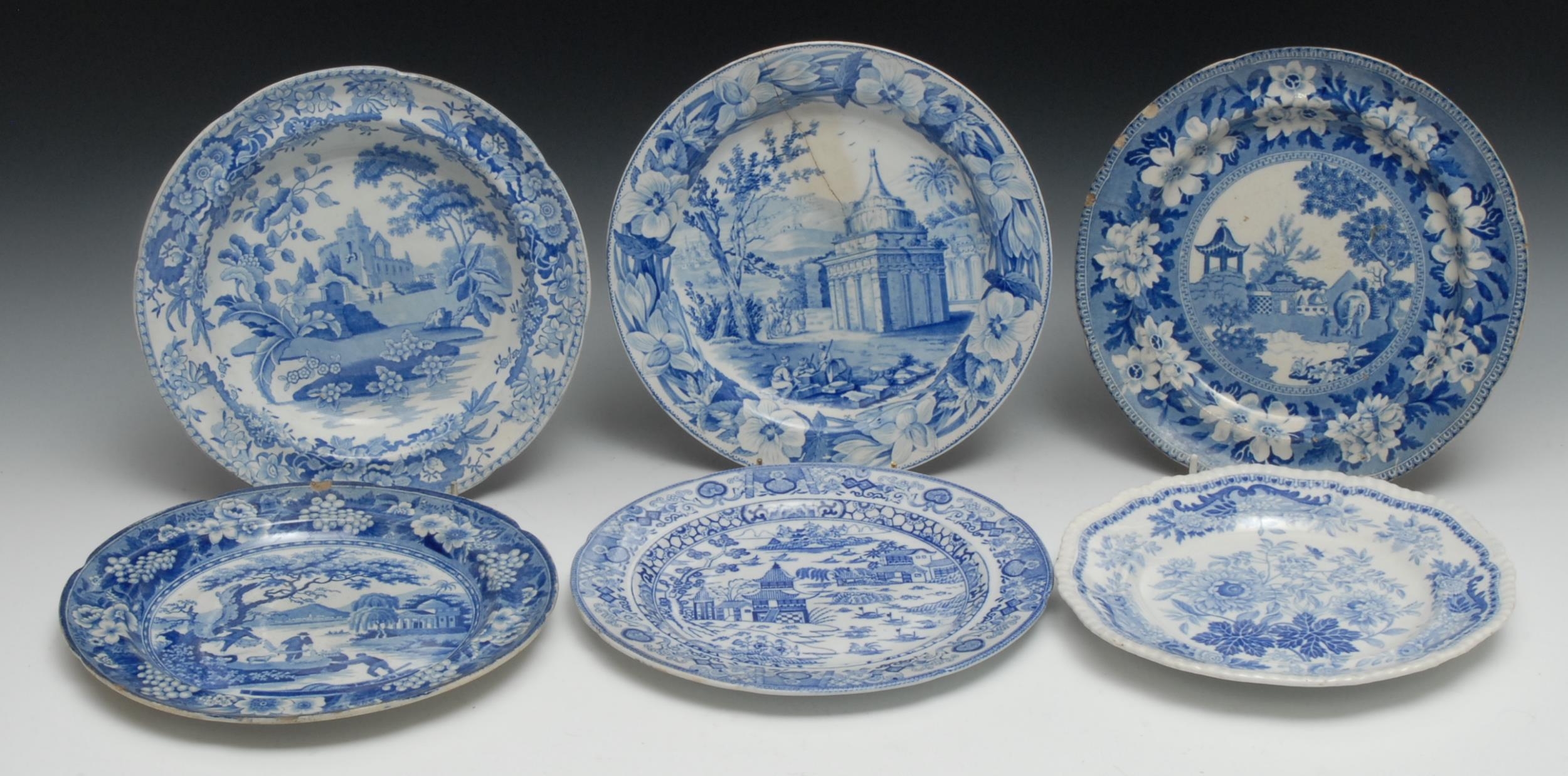 Blue and White - various makers, Wedgwood Absalom's Pillar/Tomb plate; Hamilton, Spode Masons,