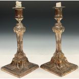 A pair of George III Neo Classical Old Sheffield Plate table candlesticks, in the manner of Robert