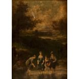 English School (19th century) Dipping a Pool, Four Ladies in a Picturesque Landscape oil on