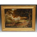 English School (19th century) A set of three, Hunting Scenes oil on metal panel, 26.5cm x 38cm