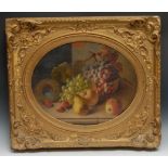 English School (19th century) Still Life, Ripe Fruit and Bird's Nest oil on canvas, oval, 37cm x