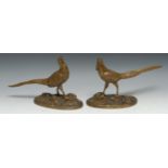 Continental School (first half 20th century), a pair of gilt and cold painted bronzes, of pheasants,