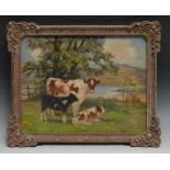 Andrew Allan (Scottish 1863 - 1942) Cow and Calves in a Meadow signed, oil on board, 26.5cm x 34.5cm