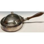 A George III Old Sheffield Plate oval toasted cheese dish, domed cover with ball finial, turned