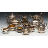 Matthew Boulton - a George IV Old Sheffield Plate three piece tea service, reeded girdles, the