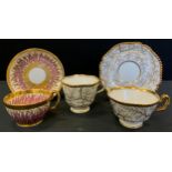 A 19th century Flight Barr and Barr coffee cup, teacup and saucer, gilded with seaweed, c.1815; an