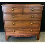 A Victorian mahogany chest of drawers, two short over three graduated long drawers, bracket feet,