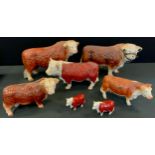 Melba Ware - Cattle - a large Hereford bull; others, smaller; Cooper craft; etc