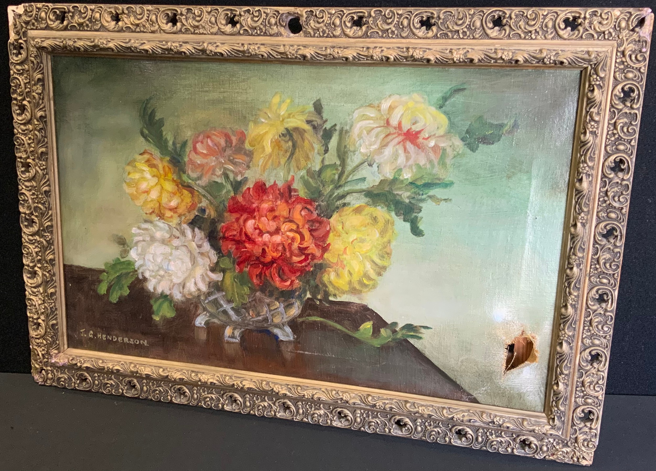 J**G**Henderson (20th century) Still Life, Chrysanthemums signed, oil on canvas, 30cm x 49cm