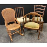 A 19th century mahogany dining chair, ladder back, drop in seat; another; a late 19th century