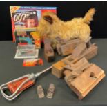 Vulcan Junior child's sewing machine; Panurge Pets terrier; 007 collectors car; Tools -