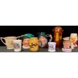 A Royal Doulton character jug, Dewars White Label; others, The Cavalier; Rip Van Winkle; a Royal