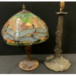 A contemporary Tiffany style Dragon lamp and base, 49cm high; a similar base (2)