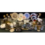 Pewter mugs; plated goblets; Coromet Twelve-20 camera; brass pump; commemorative mugs; Denby;