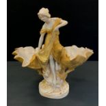 A Royal Dux figural sweetmeat dish, as a classically dressed maiden between two up turned shell