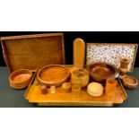 Treen - turned bowls, vases; tray table; etc