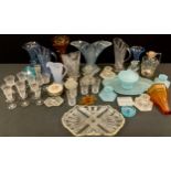 Coloured Glassware - dressing table sets, c.1930; vases; jugs, chambersticks; Edwardian acid