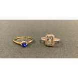 A dress ring, set with a sapphire, plat mounted, 18ct gold shank, 2g; a sterling silver ring, set
