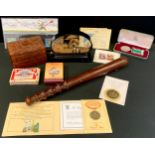 A turned truncheon; Womens WRVS long service medal; stamps, tokens etc