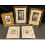 Pictures - monochrome engravings - Paris. 26cm x 15cm; others seascapes; etc (5)