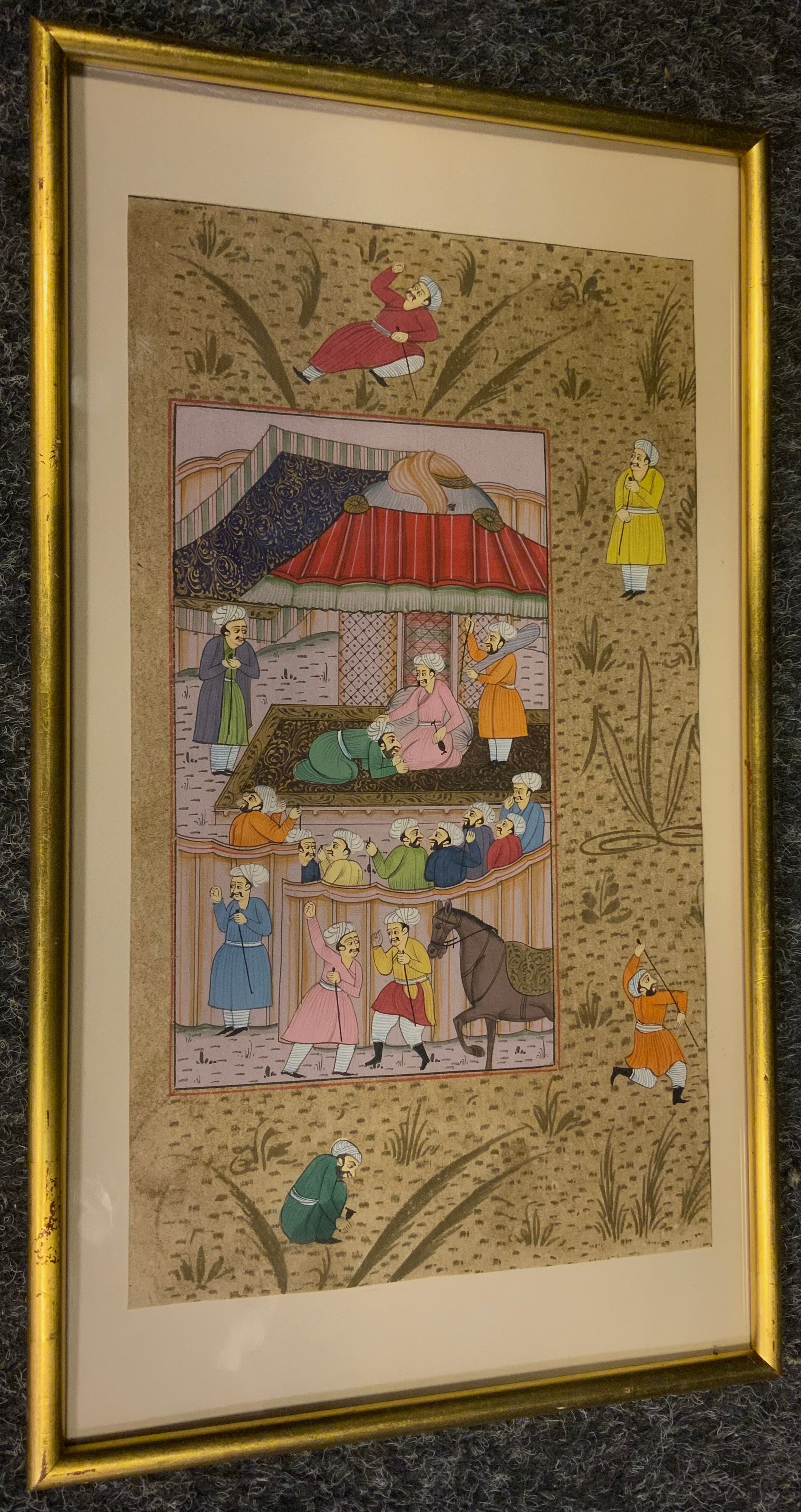 An Indo-Persian panel, painted with figure attending court, unsigned, 33cm x 19cm