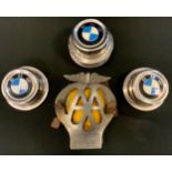 A set of four BMW chrome wheel centre caps, 7.5cm diam, c.1960/70; AA badge