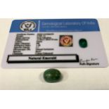Loose Gemstone - a natural emerald, oval cabochon, 9.4ct, GLI certificate