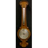A late 19th century Callaghan of New Bond Street oak barometer thermometer, silvered scales, 95cm
