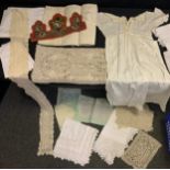 Linen and Lace - white table cloths, doylees, etc