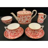 A Derby Crown Porcelain company tea for two, comprising teapot, milk jug, sugar bowl, two teacups