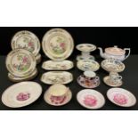 A Spode Peacock pattern par dinner service, comprising one diner plate, eight dessert plates, five