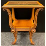 Brigitte Forestier for John Lewis - a cherrywood and bergere side table, glass top, reeded lyre