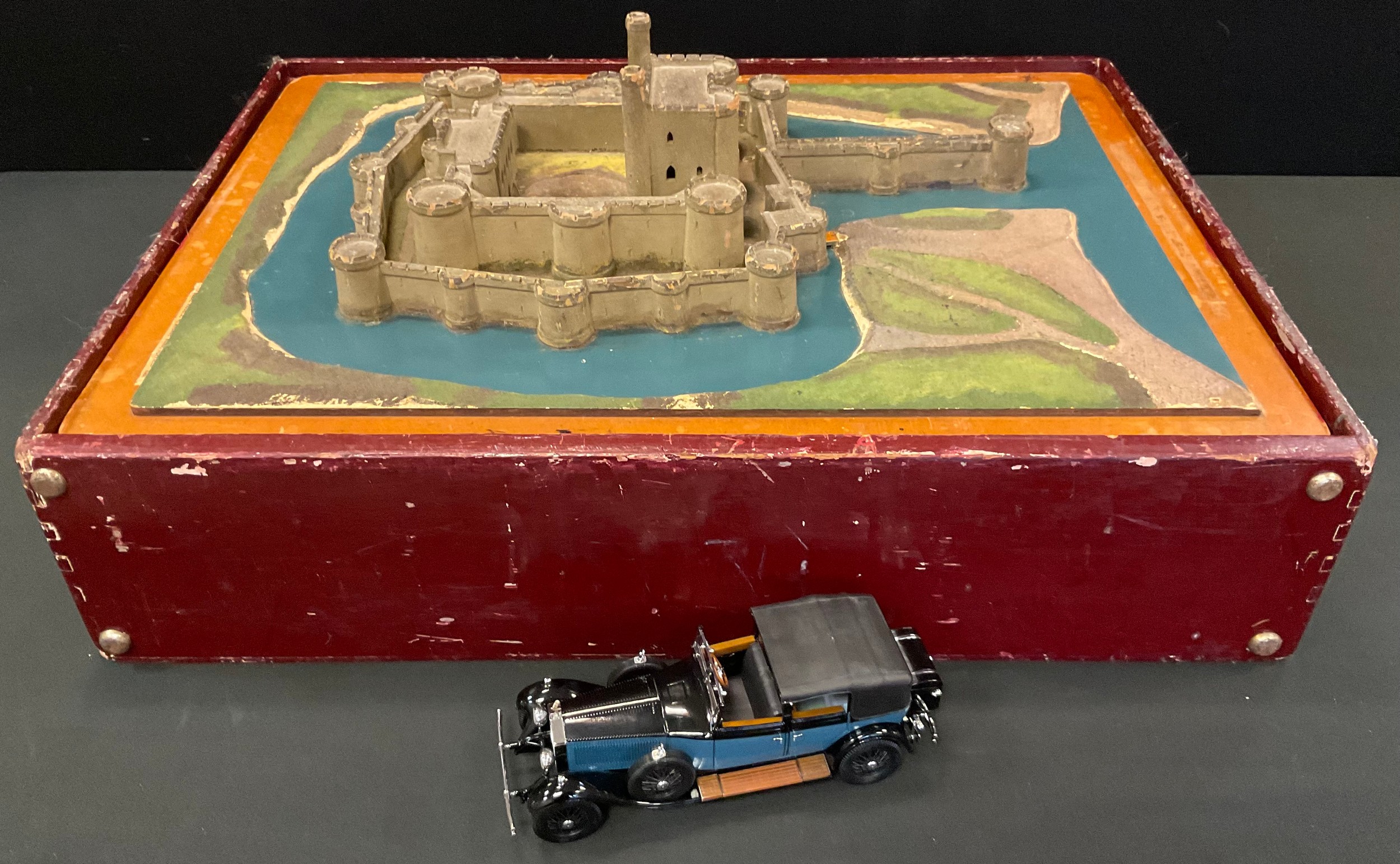 A Franklin Mint 1929 Rolls Royce Phantom I car; a model of a medieval fort, built 1939