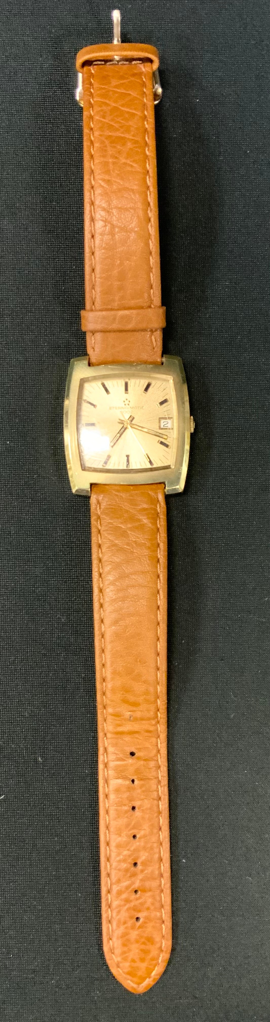 AN Eterna-Matic 2002 curved gold plated gentleman's wristwatch, gilded dial with date aperture and